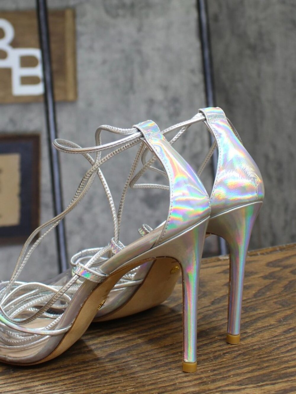 Stuart Weitzman Womens Stuart Lace-Up 100 Pump Stiletto Heels Silver Gray - Picture 2 of 8